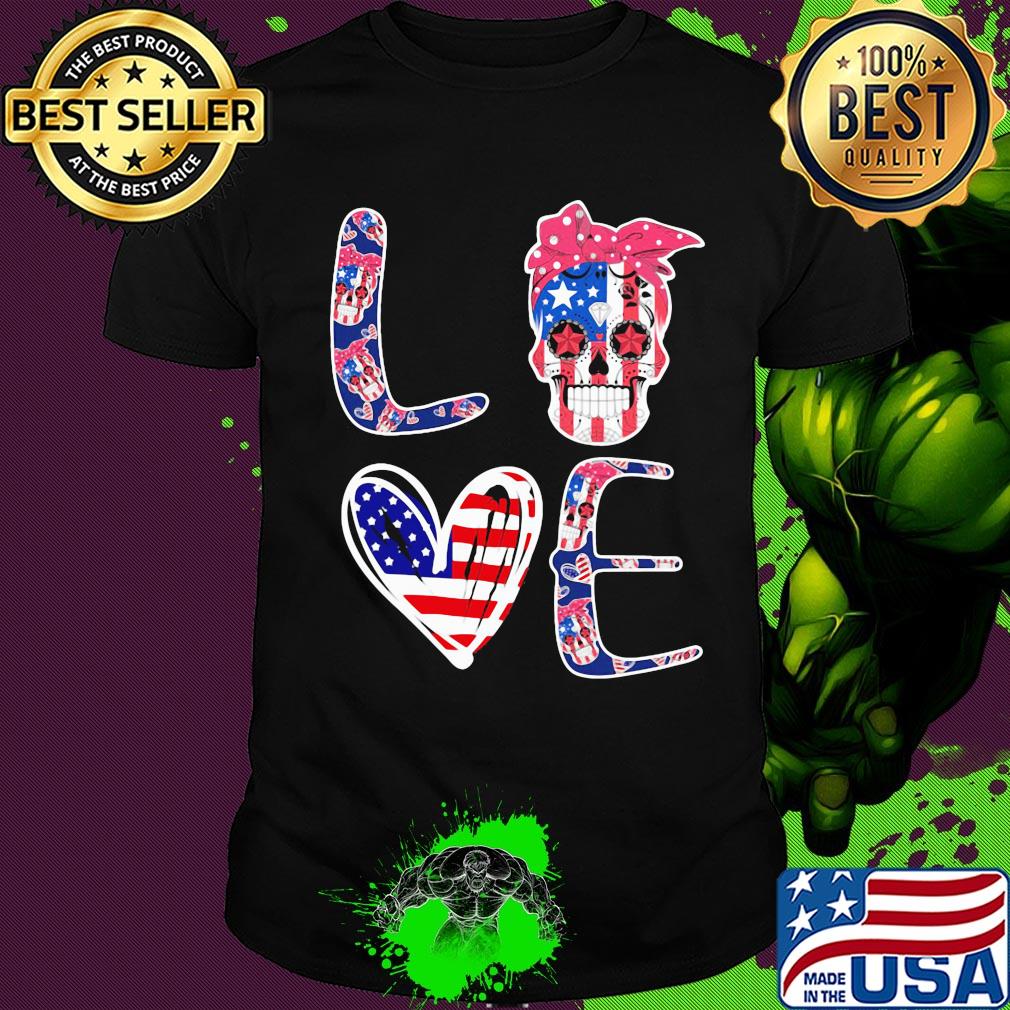 Love skull heart American flag veteran Independence Day shirt