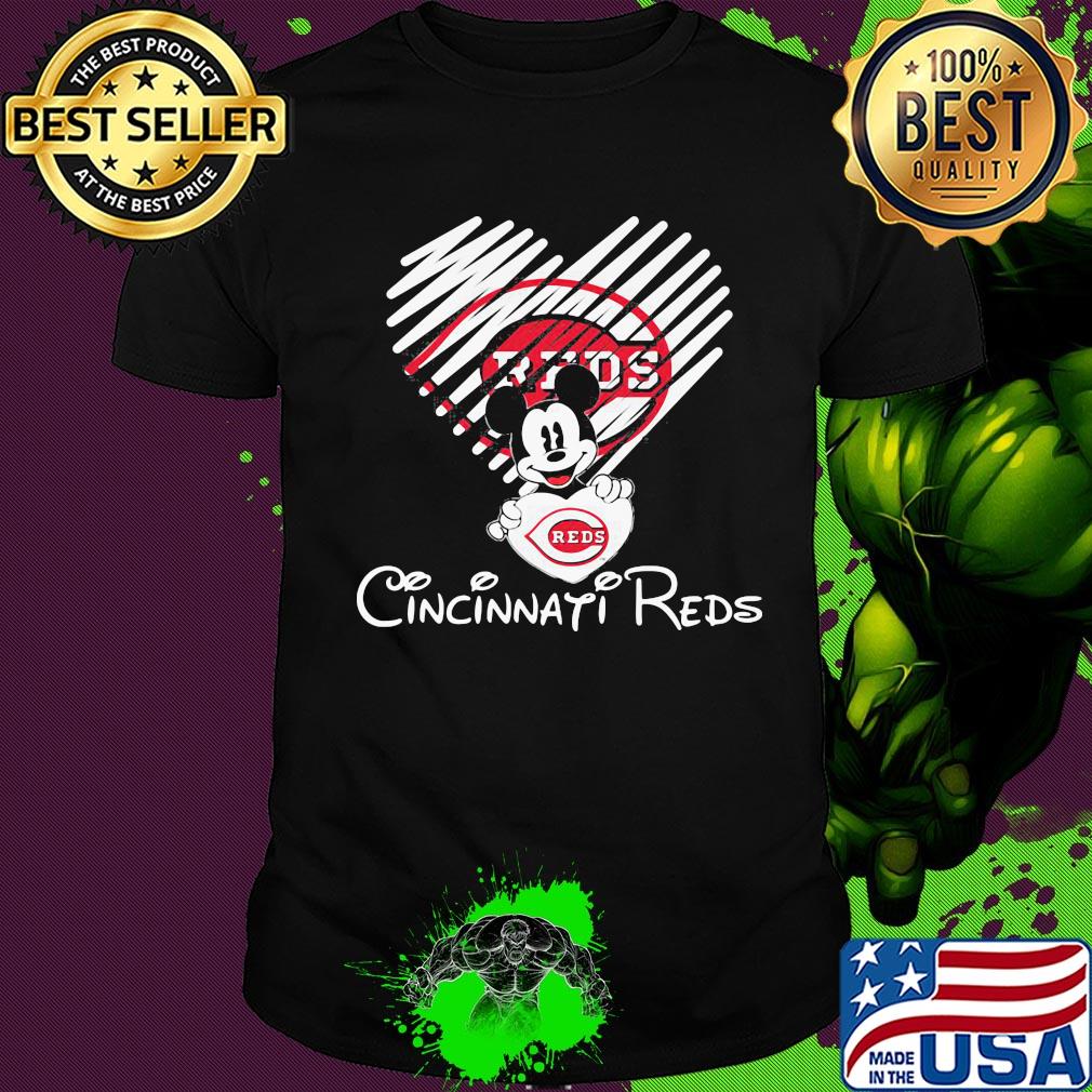 Mickey mouse hug heart cincinnati reds logo shirt