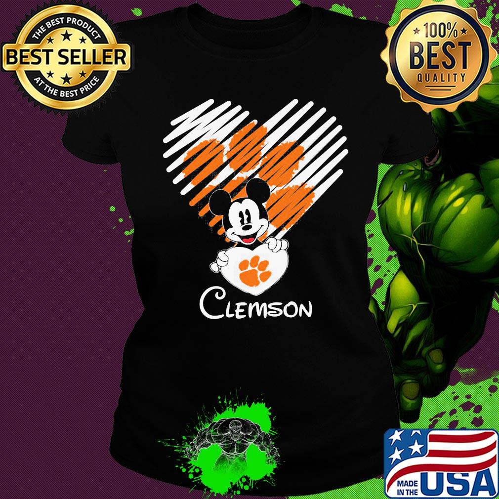 Mickey mouse hug heart clemson tigers logo s Ladies tee Mickey mouse hug heart clemson tigers logo s Ladies tee