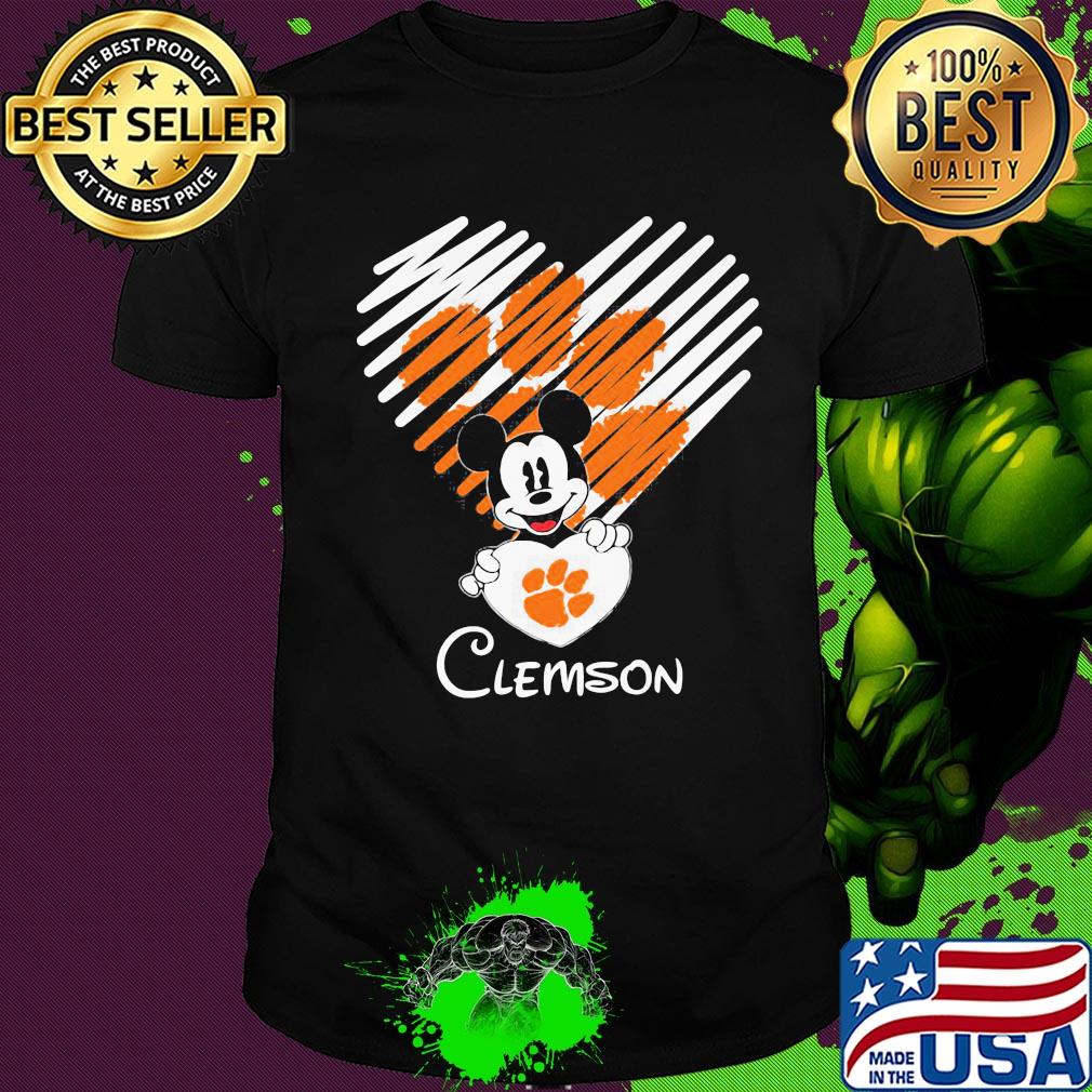 Mickey mouse hug heart clemson tigers logo shirt