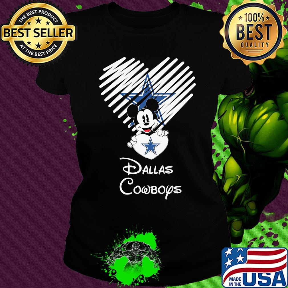 Mickey mouse hug heart dallas cowboys logo s Ladies tee Mickey mouse hug heart dallas cowboys logo s Ladies tee