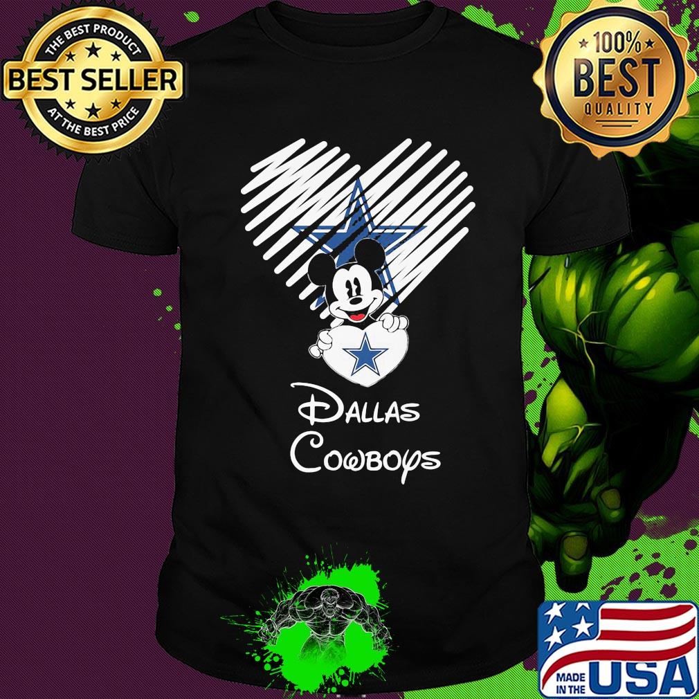 Mickey mouse hug heart dallas cowboys logo shirt