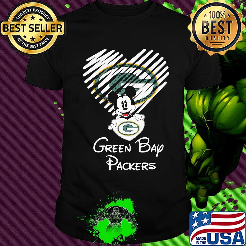 Mickey mouse hug heart green bay packers logo shirt