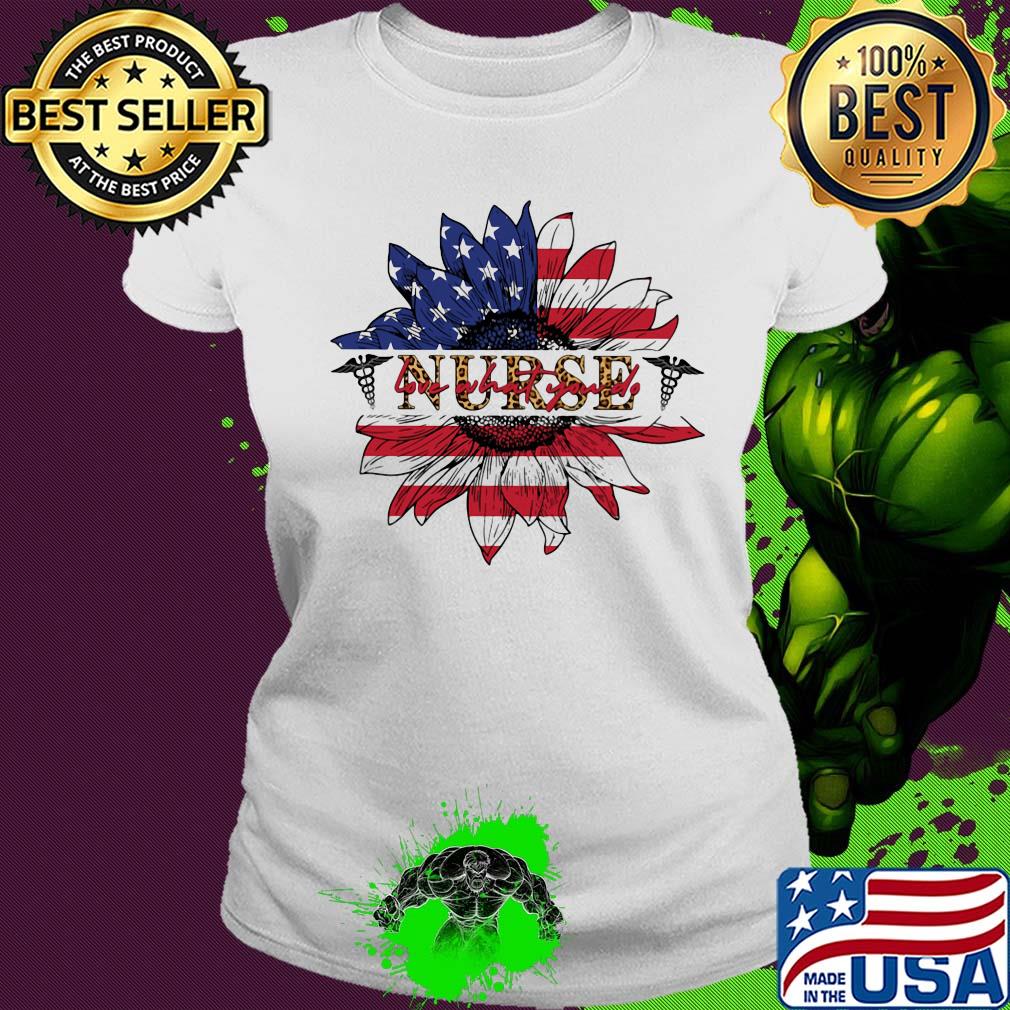 Nurse sunflower American flag veteran Independence Day s Ladies tee Nurse sunflower American flag veteran Independence Day s Ladies tee