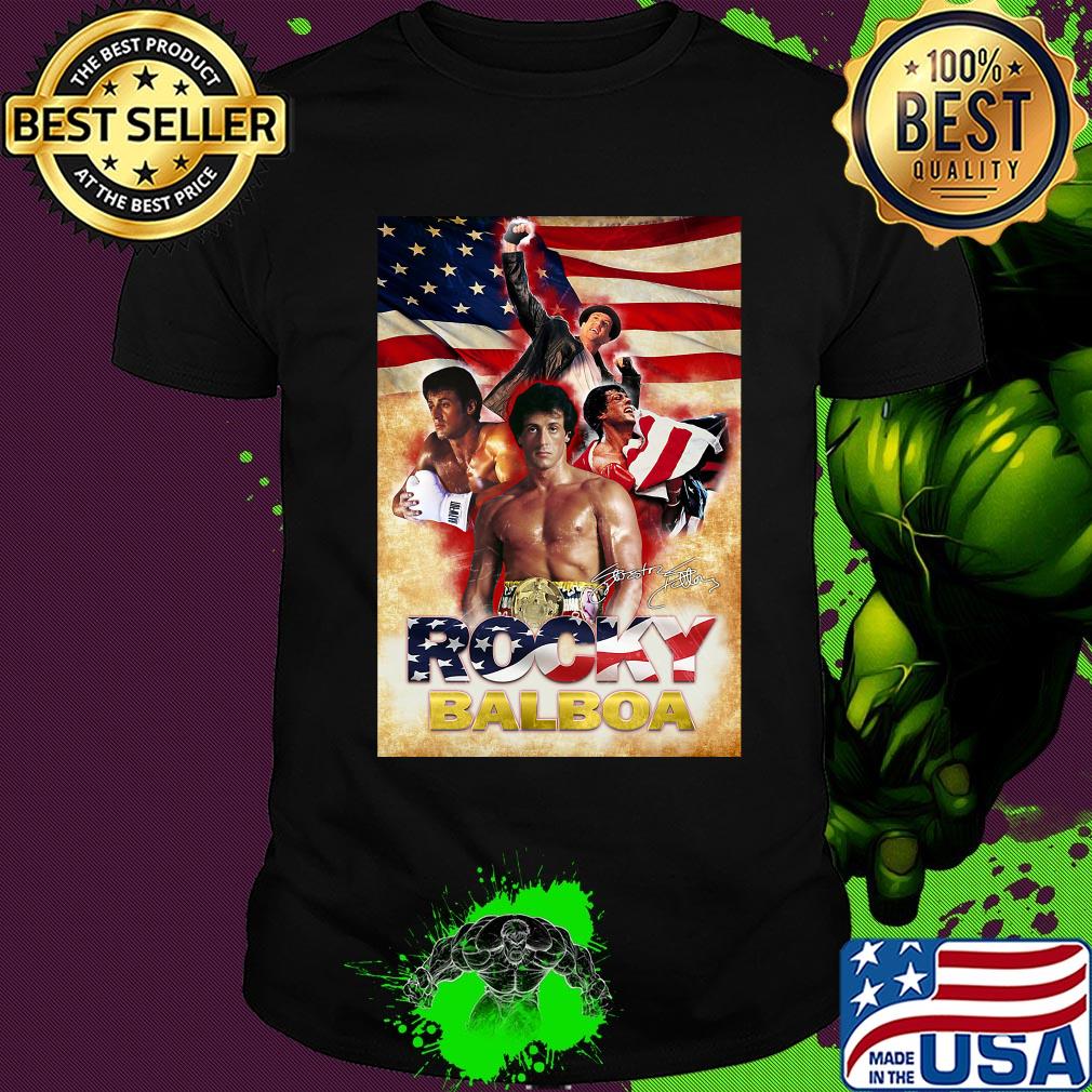 Rocky balboa american flag independence day signatures shirt