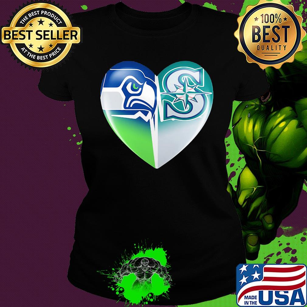 Seattle seahawks and seattle mariners heartbeat heart s Ladies tee Seattle seahawks and seattle mariners heartbeat heart s Ladies tee