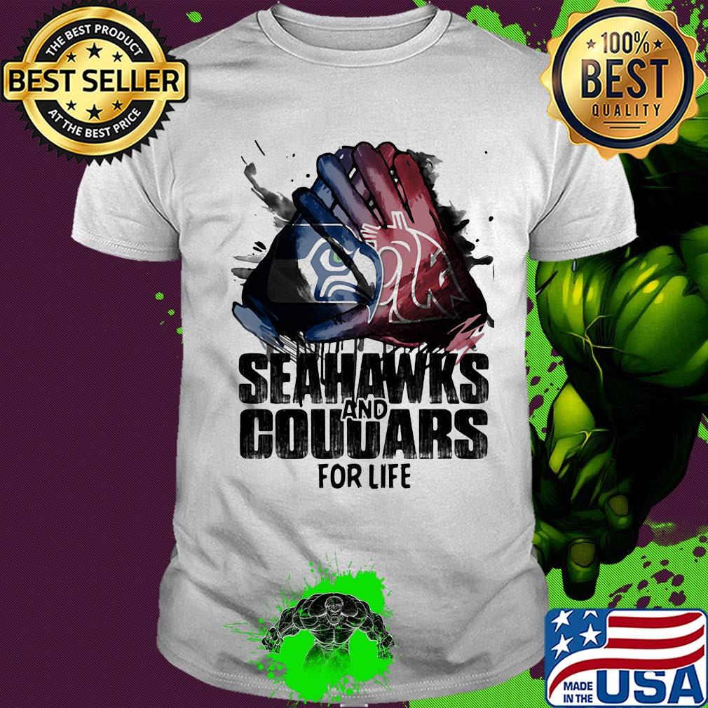 Seattle seahawks and washington state cougars for life art shirt