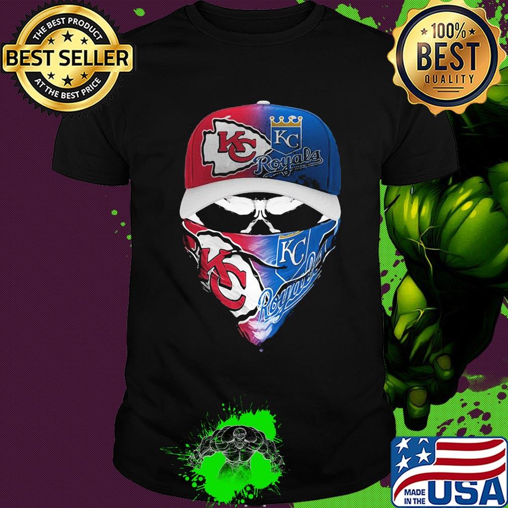 Skull mask kansas city chiefs and kansas city royals shirt