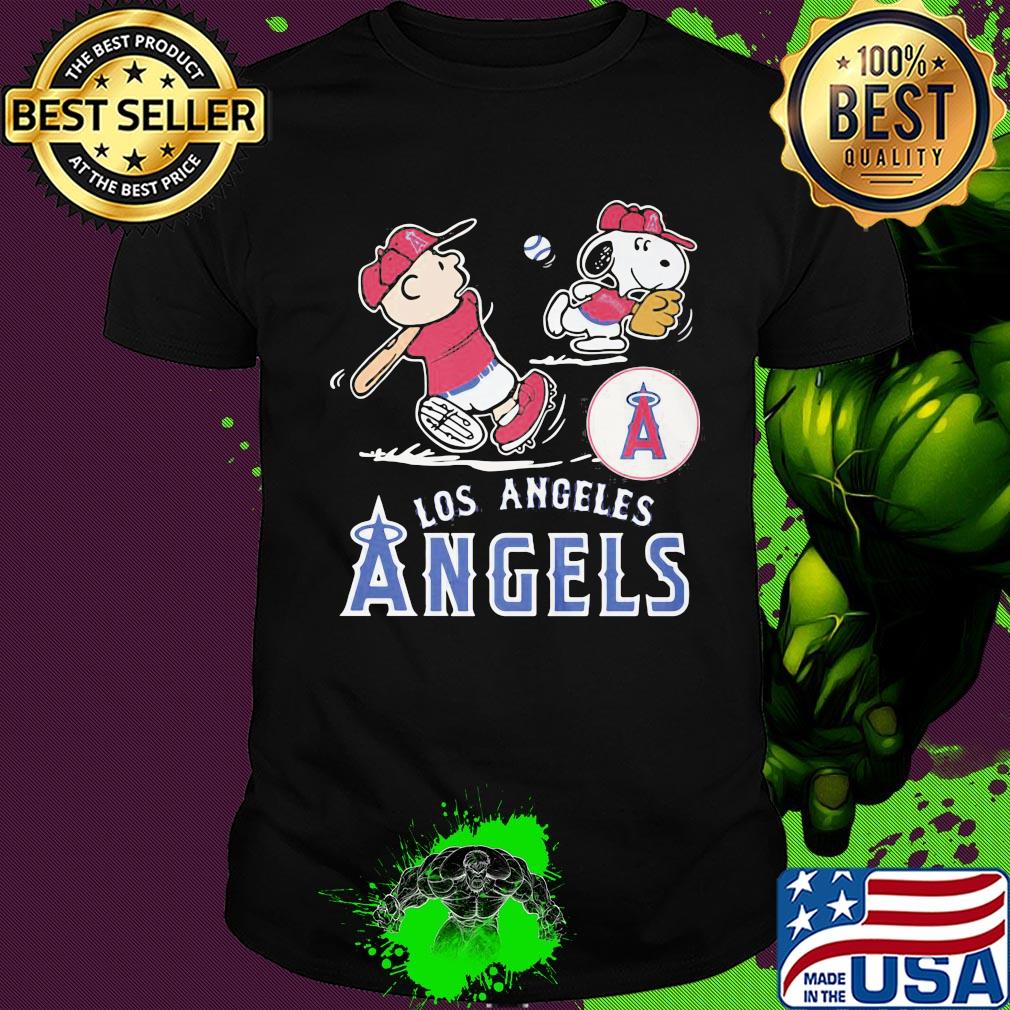 Snoopy and charlie brown playing baseball los angeles angels shirt