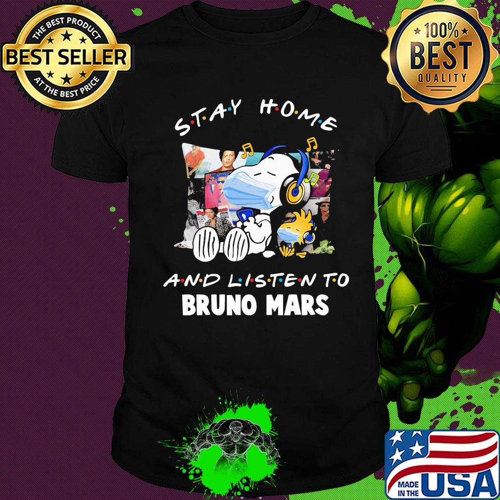 Snoopy wear mask stay home and listen to bruno mars covid-19 shirt