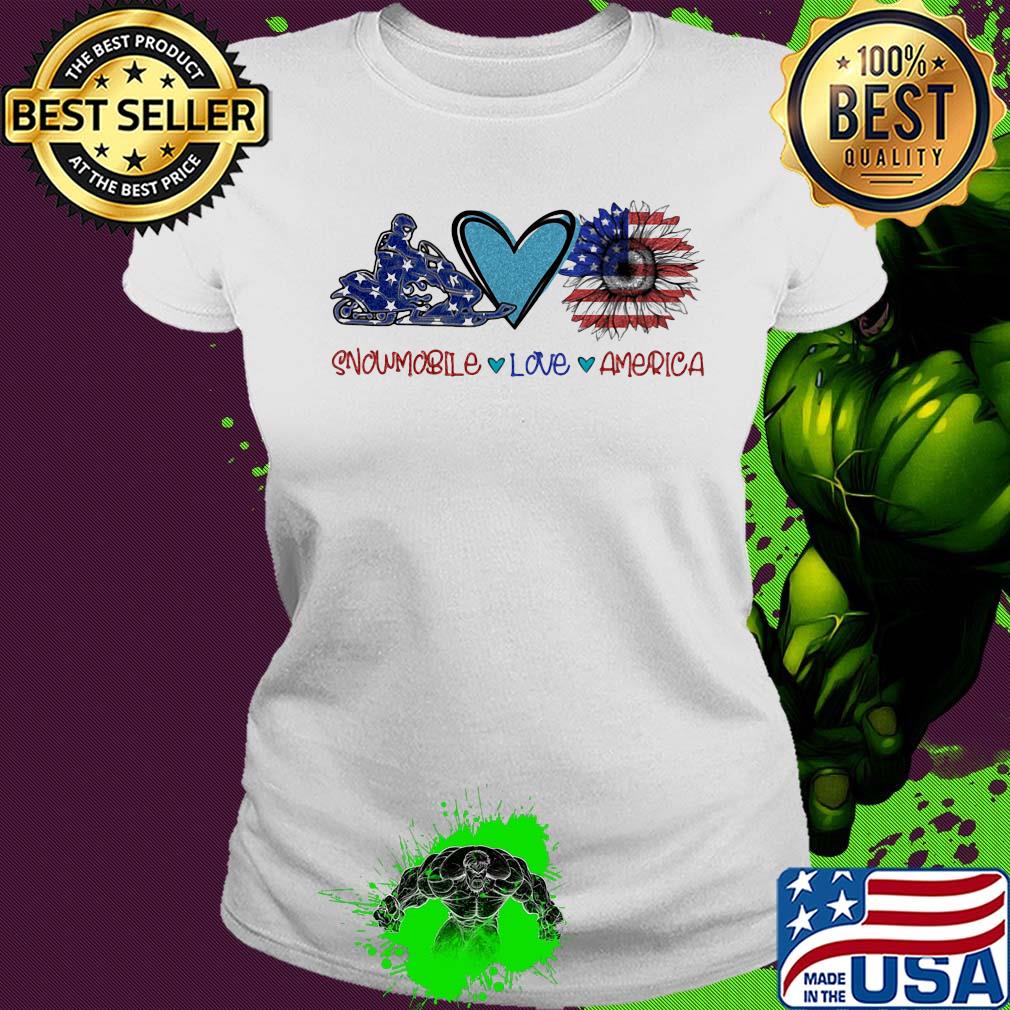 Snowmobile love heart sunflower American flag veteran Independence Day s Ladies tee Snowmobile love heart sunflower American flag veteran Independence Day s Ladies tee