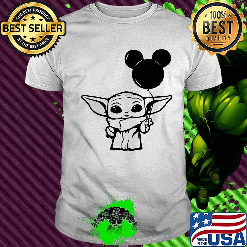 Star wars baby yoda holding balloon mickey mouse shirt