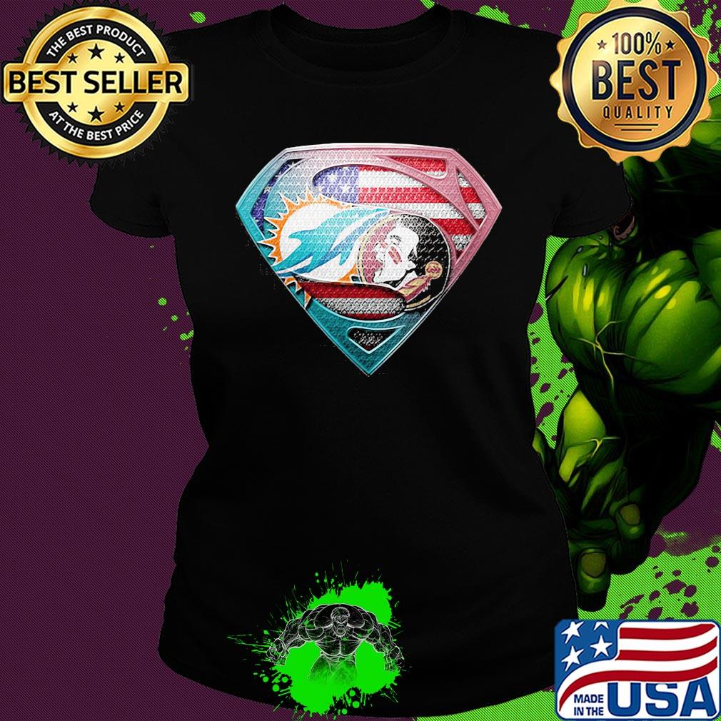 Superman miami dolphins vs florida state american flag independence day s Ladies tee Superman miami dolphins vs florida state american flag independence day s Ladies tee