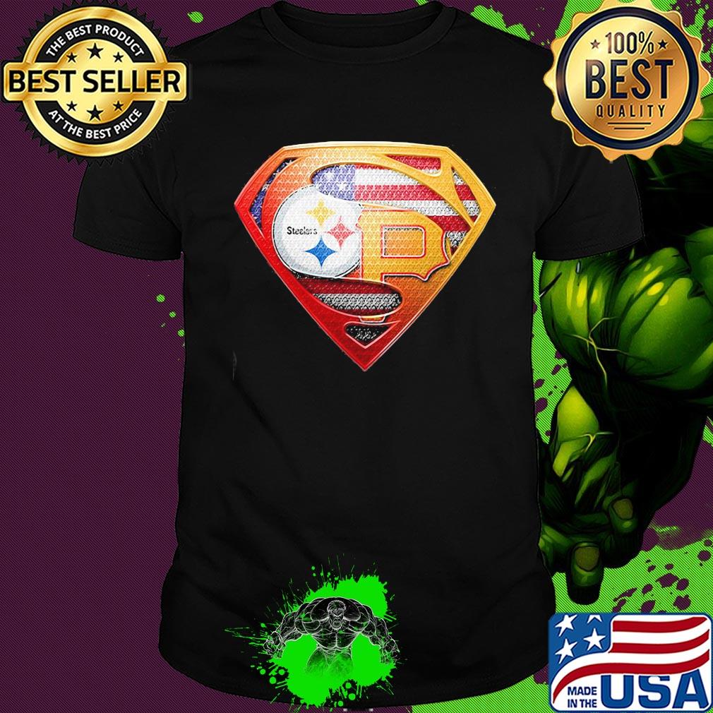 Superman pittsburgh steelers vs pittsburgh pirates cap american flag independence day shirt