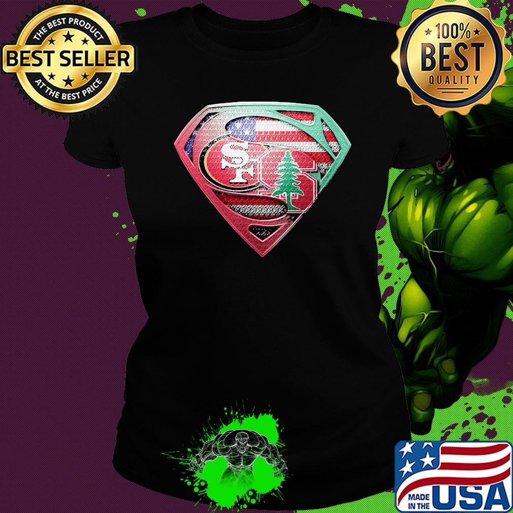 Superman san francisco 49ers vs spine american flag independence day s Ladies tee Superman san francisco 49ers vs spine american flag independence day s Ladies tee