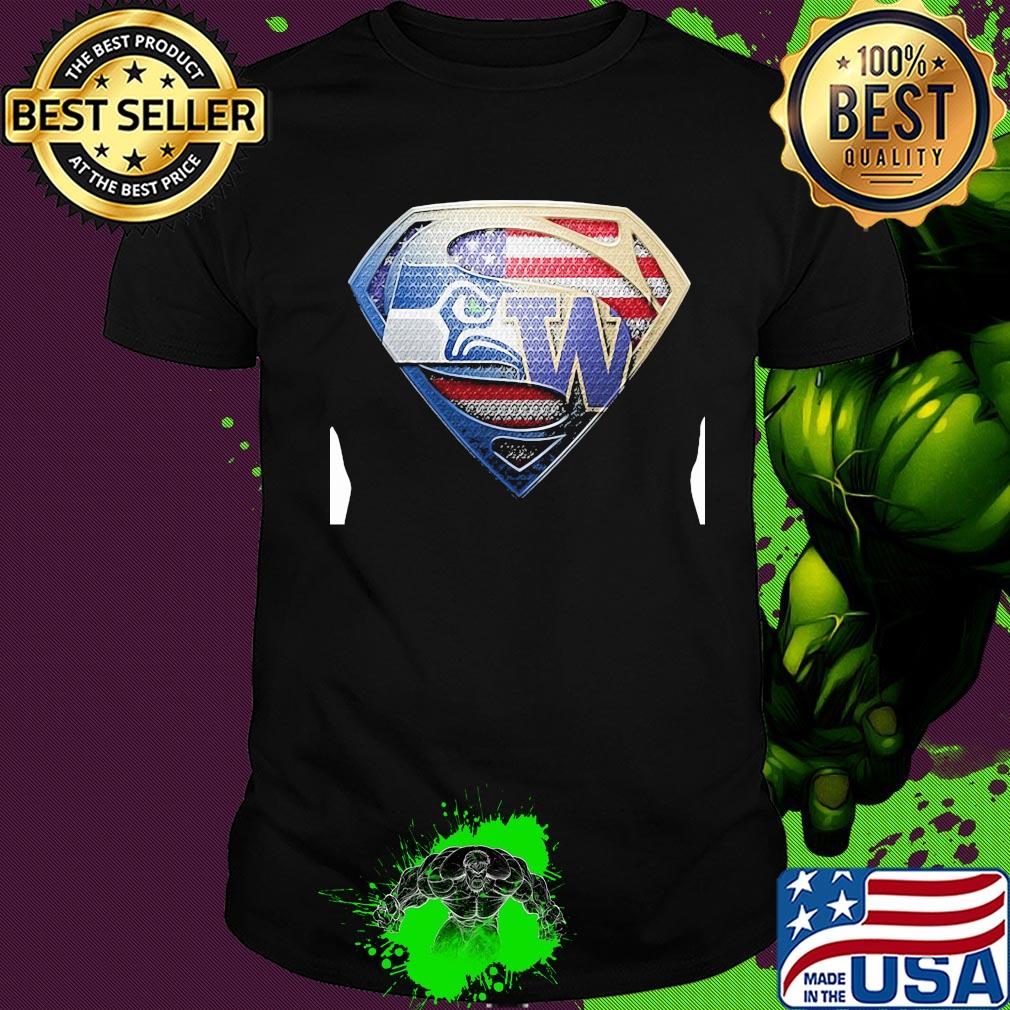 Superman seattle seahawks and washington huskies american flag independence day shirt