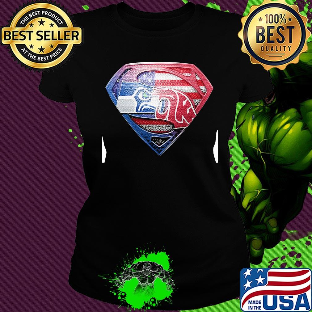 Superman seattle seahawks and washington state cougars american flag independence day s Ladies tee Superman seattle seahawks and washington state cougars american flag independence day s Ladies tee