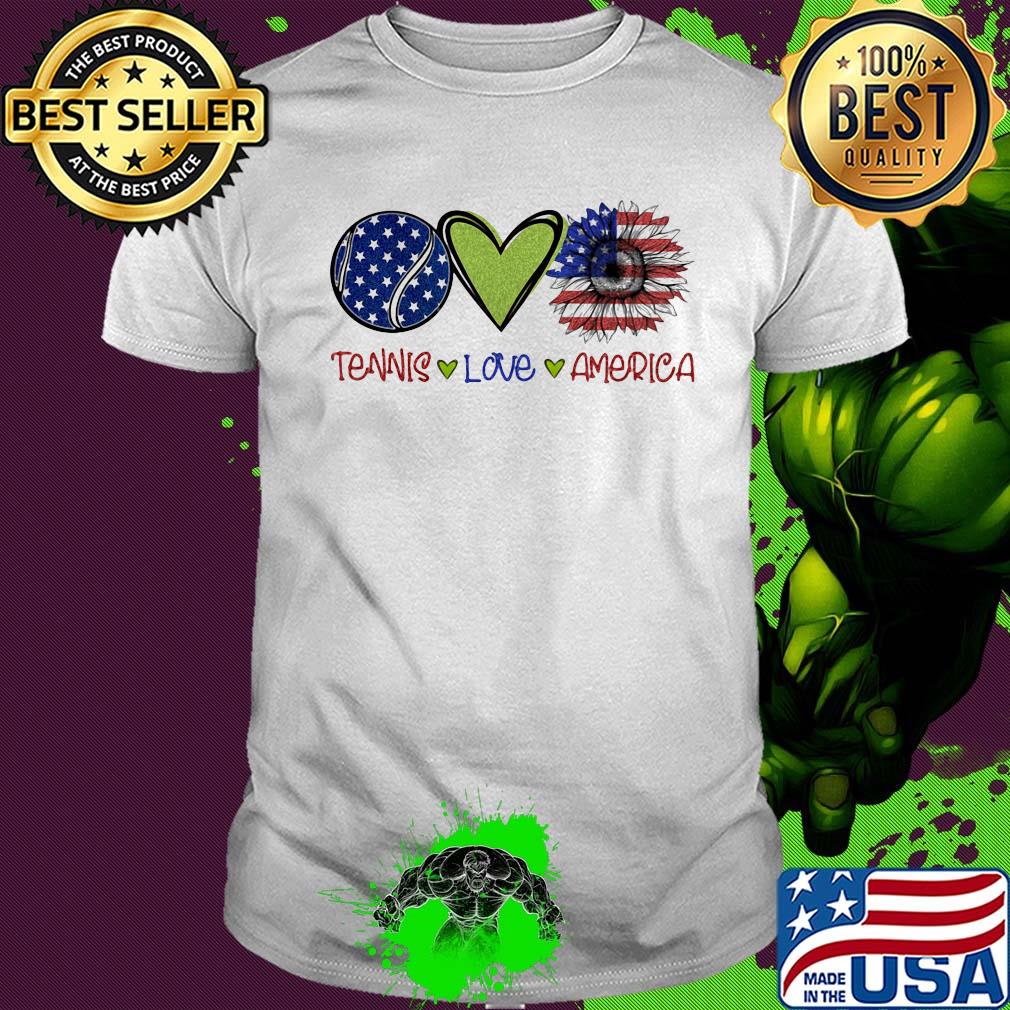 Tennis love heart sunflower American flag veteran Independence Day shirt