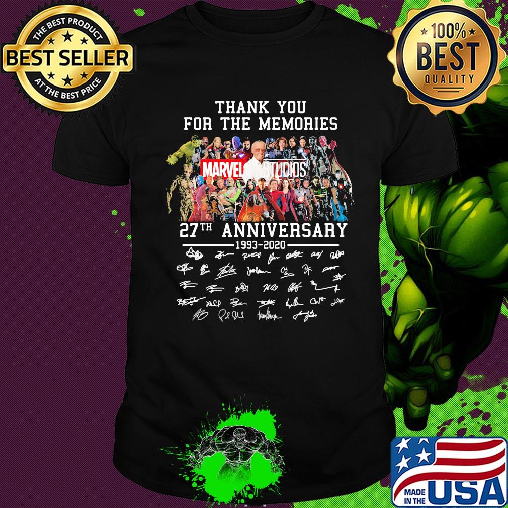 Thank you for the memories marvel studios 27th anniversary 1993 2020 signatures shirt