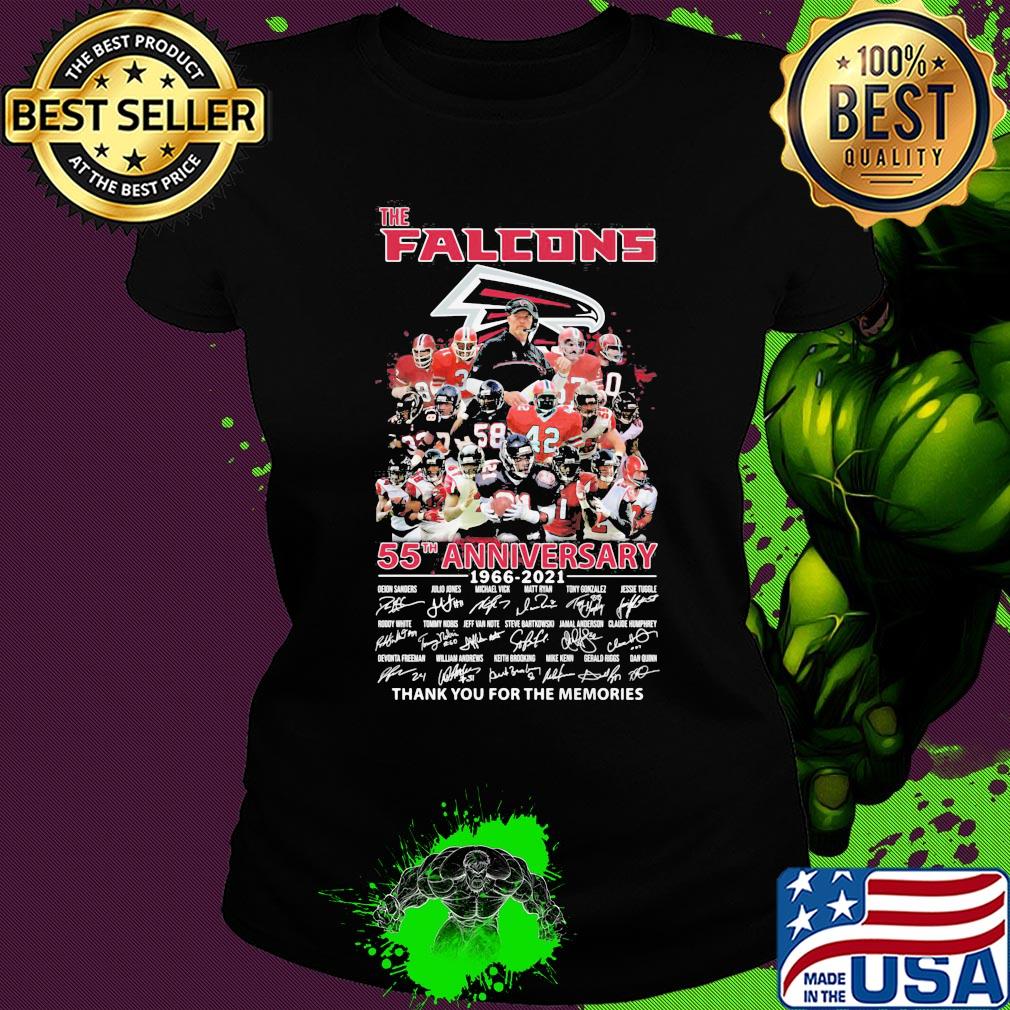 The atlanta falcons 55th anniversary 1966 2021 thank you for the memories signatures s Ladies tee The atlanta falcons 55th anniversary 1966 2021 thank you for the memories signatures s Ladies tee