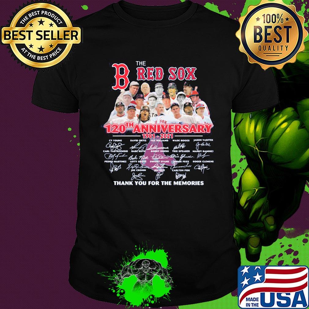 The boston red sox 120th anniversary 1901 2021 thank you for the memories signatures shirt