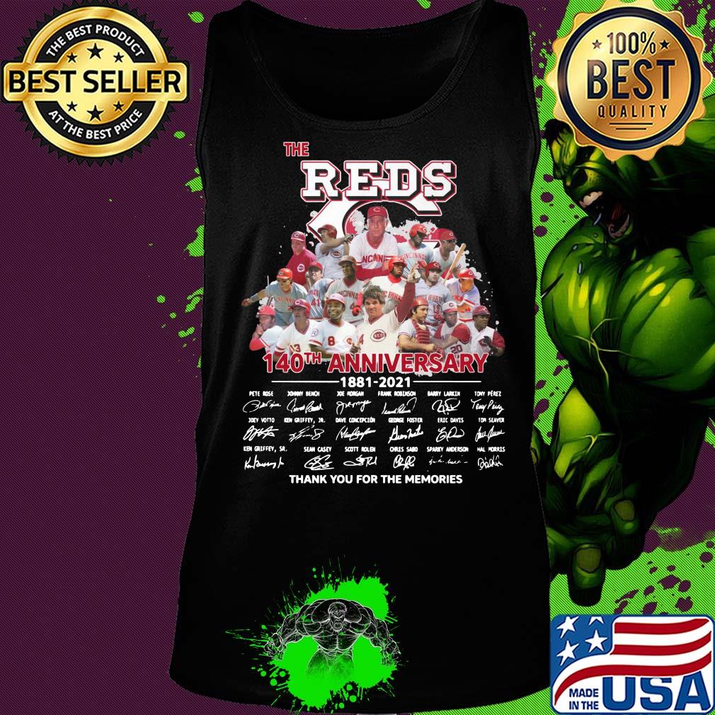 The Cincinnati Reds baseball 140th anniversary 1881 2021 thank you for the memories signatures s Tank top The Cincinnati Reds baseball 140th anniversary 1881 2021 thank you for the memories signatures s Tank top