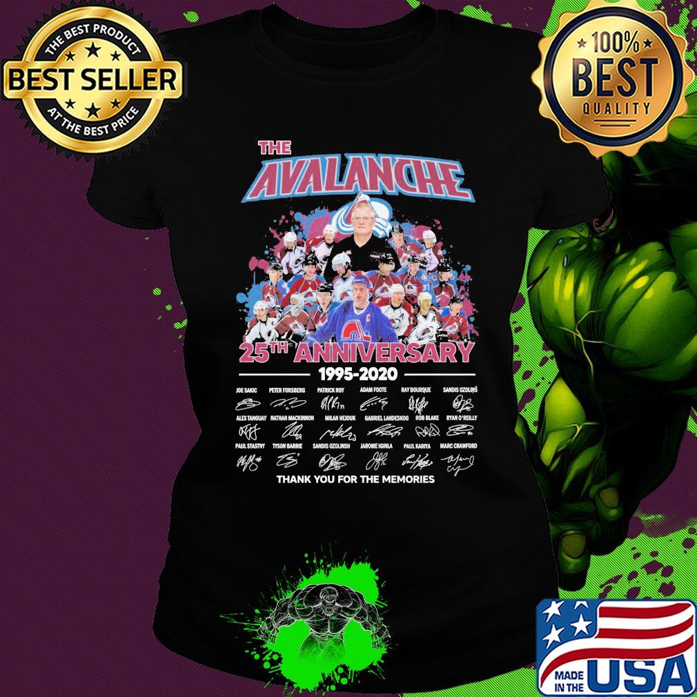 The colorado avalanche 25th anniversary 1995 2020 thank you for the memories signatures s Ladies tee The colorado avalanche 25th anniversary 1995 2020 thank you for the memories signatures s Ladies tee