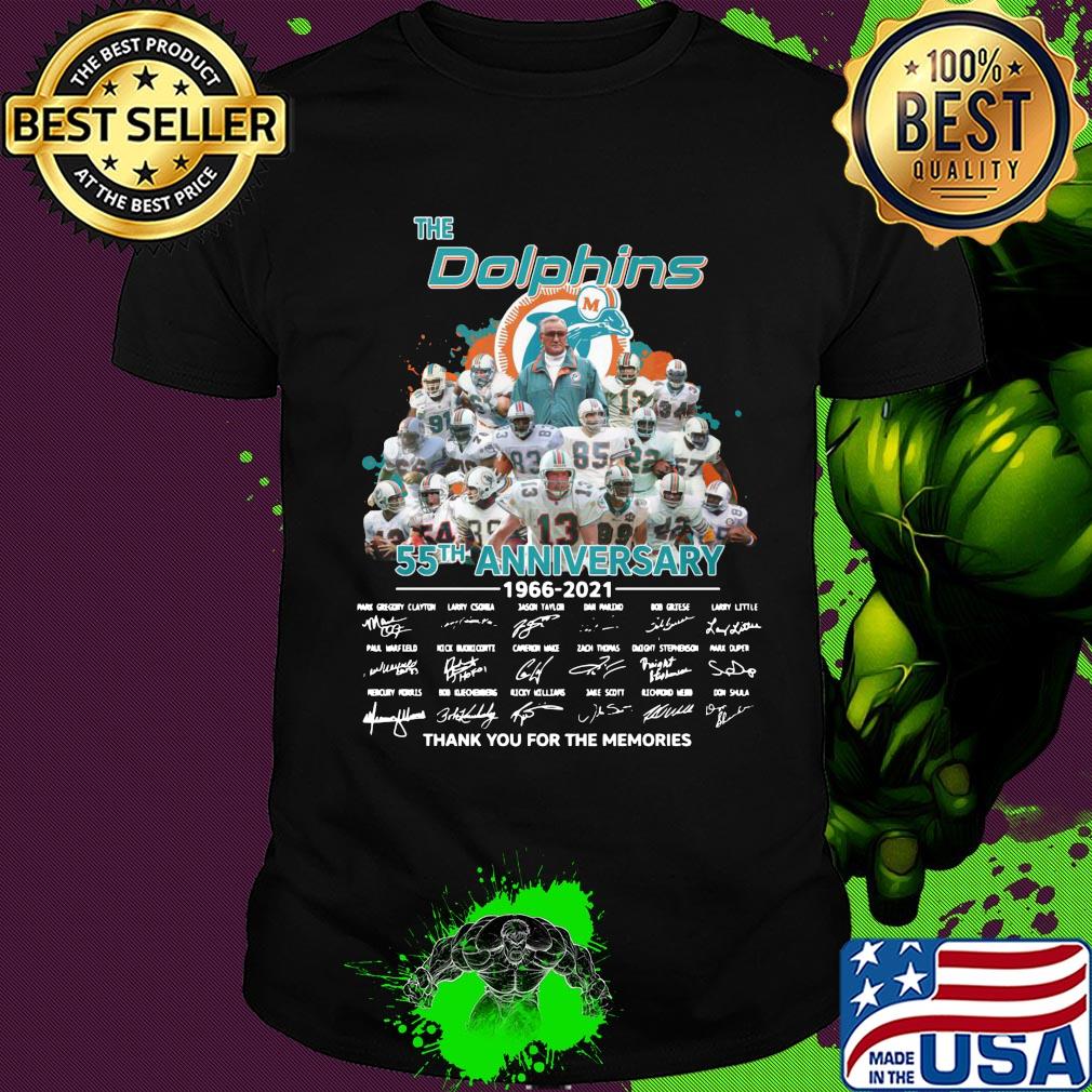 The miami dolphins 55th anniversary 1966 2021 thank you for the memories signatures shirt