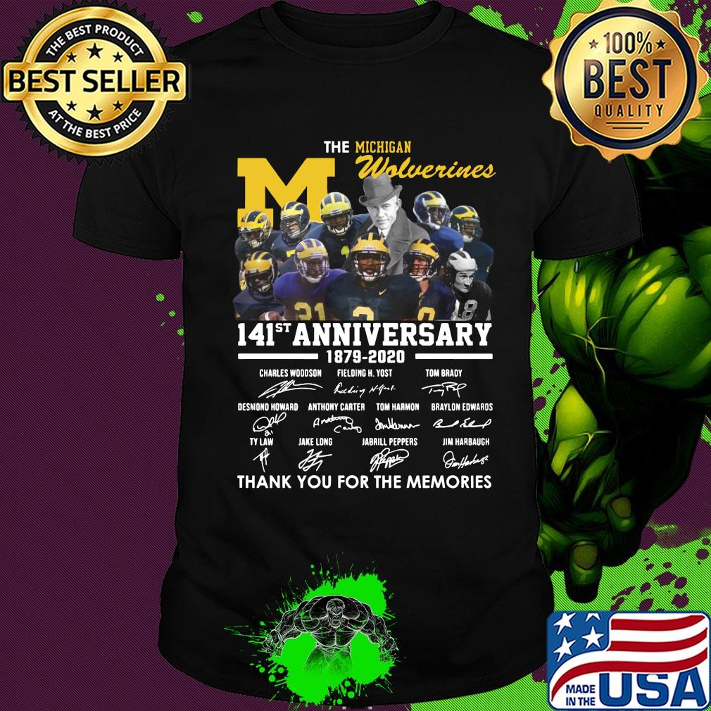 The michigan wolverines team 141th anniversary 1879 2020 thank you for the memories signatures shirt