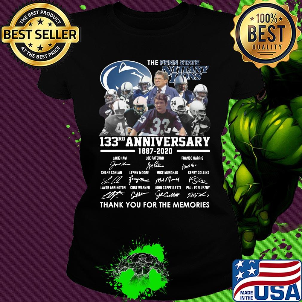 The penn state nittany lions 133rd anniversary 1887 2020 thank you for the memories signatures s Ladies tee The penn state nittany lions 133rd anniversary 1887 2020 thank you for the memories signatures s Ladies tee