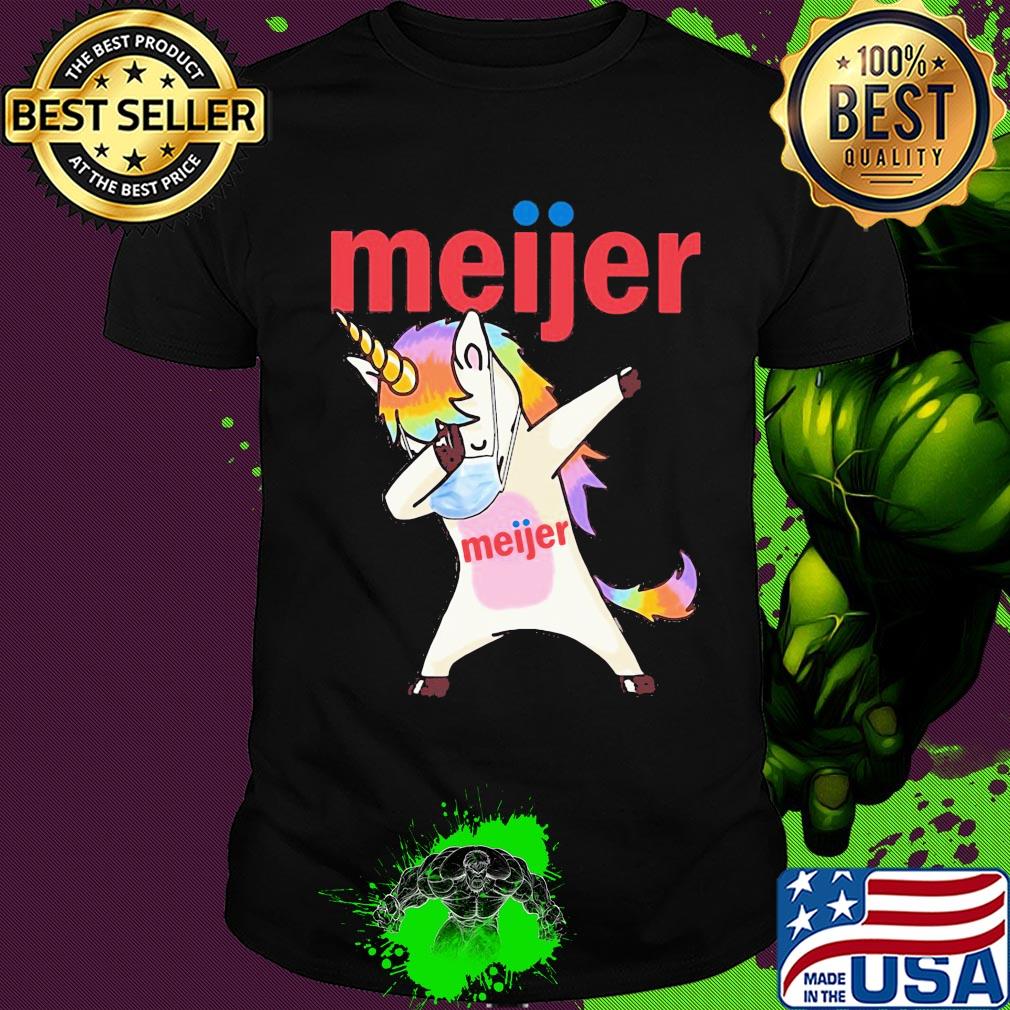 Unicorn mask dabbing meijer logo shirt