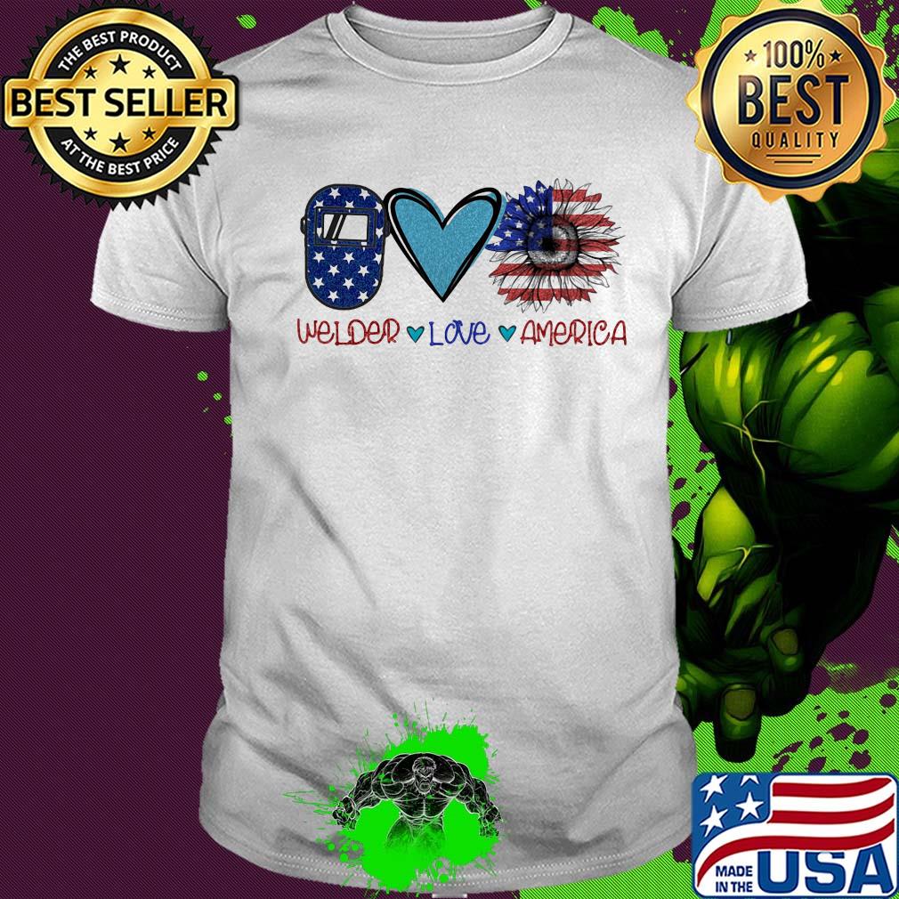 Welder love heart sunflower American flag veteran Independence Day shirt