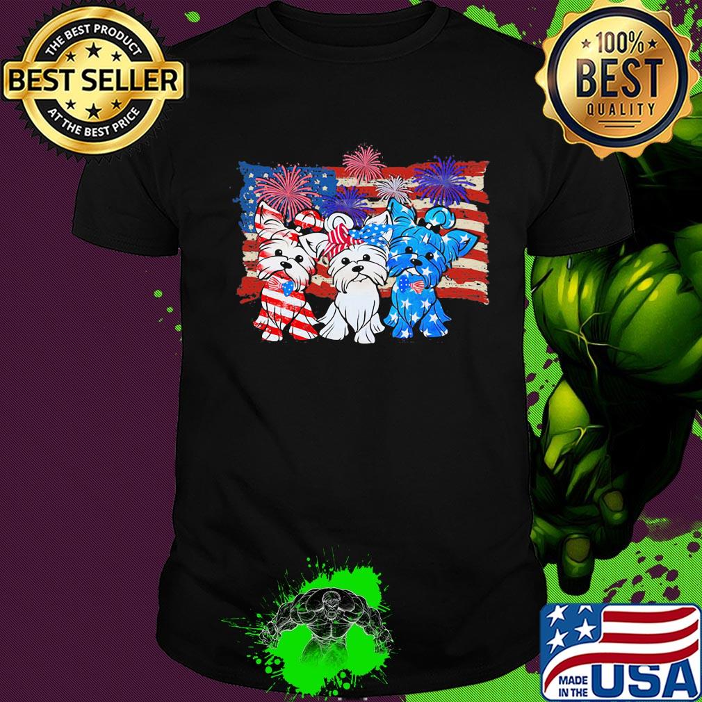Yorkshire terrier firework american flag independence day shirt
