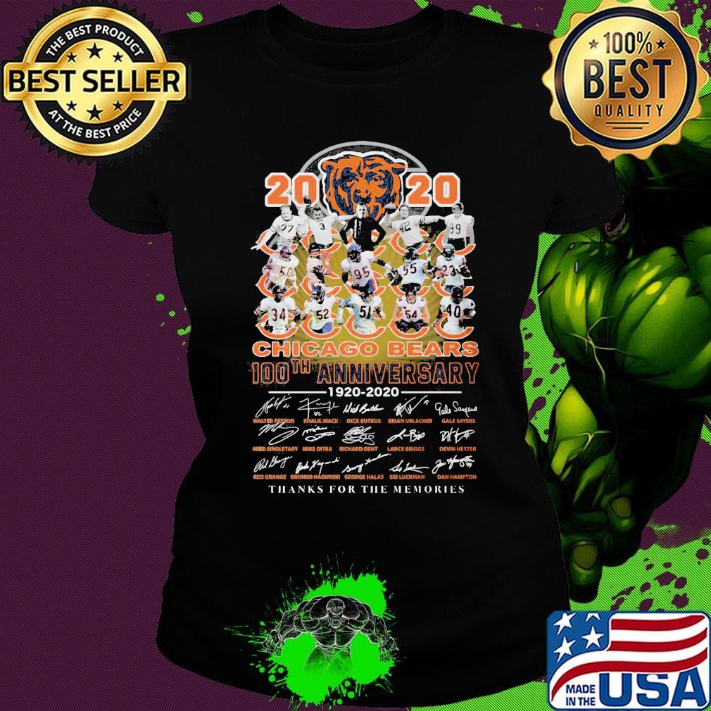 2020 chicago bears 100th anniversary 1920 2020 thanks for the memories signatures s Ladies tee 2020 chicago bears 100th anniversary 1920 2020 thanks for the memories signatures s Ladies tee
