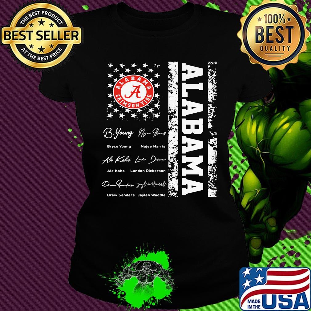 Alabama crimson tide signatures american flag independence day s Ladies tee Alabama crimson tide signatures american flag independence day s Ladies tee