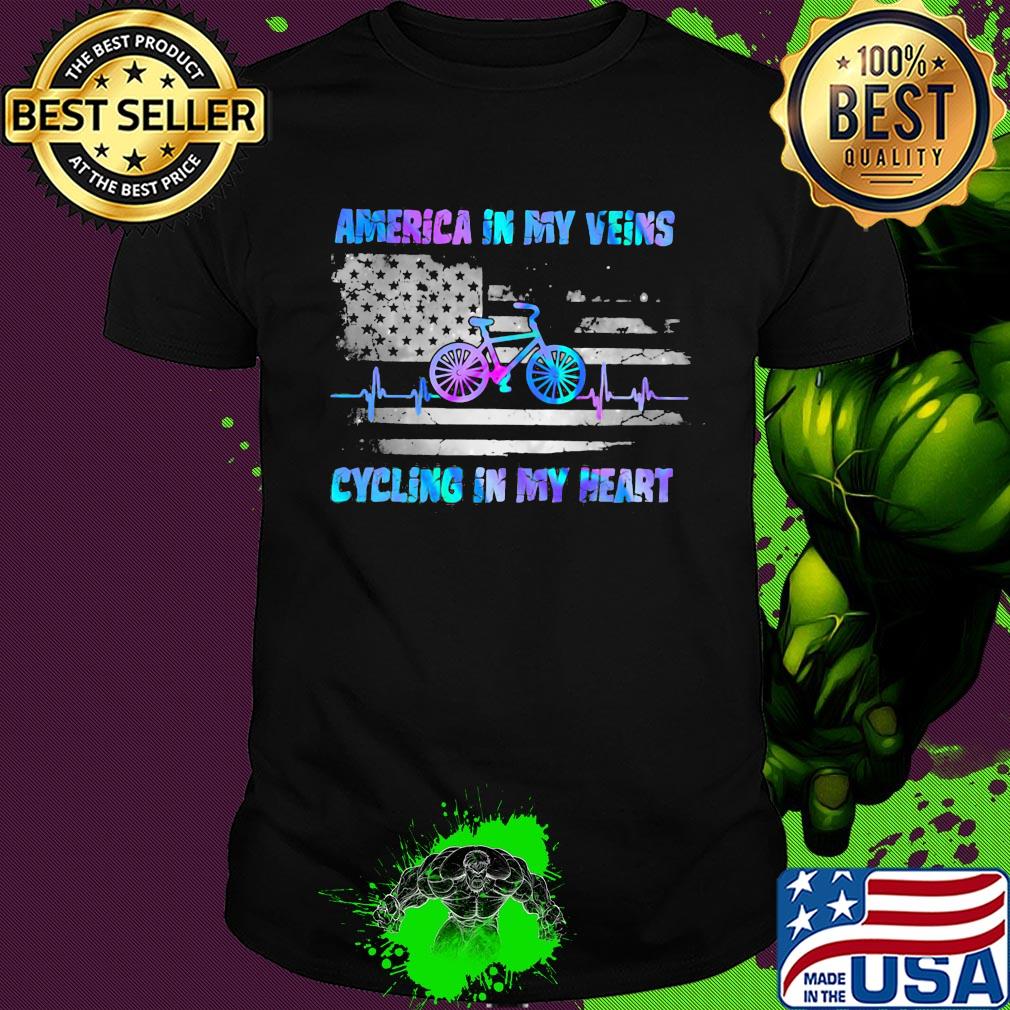 America in my vein cycling in my heart flag veteran Independence Day shirt