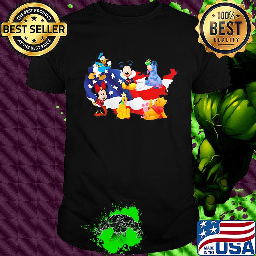 American flag independence day disney donald duck mickey mouse minnie mouse pluto pooh and eeyore shirt