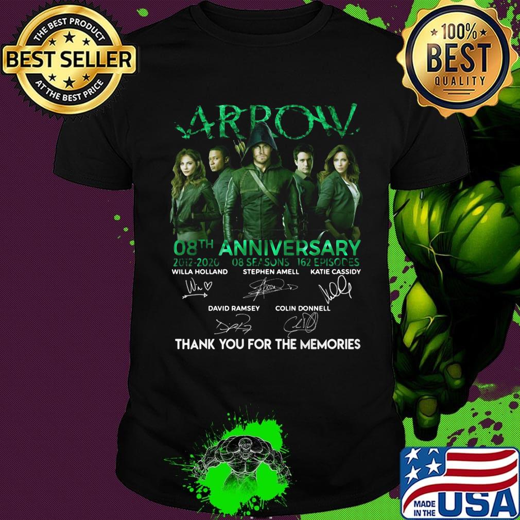 Arrow 08th anniversary 2012 2020 8 seasons 162 episodes thanks you for the memories signatures shirt