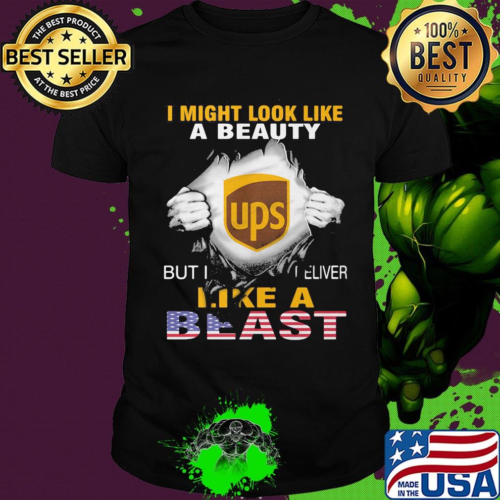 Blood insides I might look like a beauty ups but I deliver like a beast american flag independence day shirt