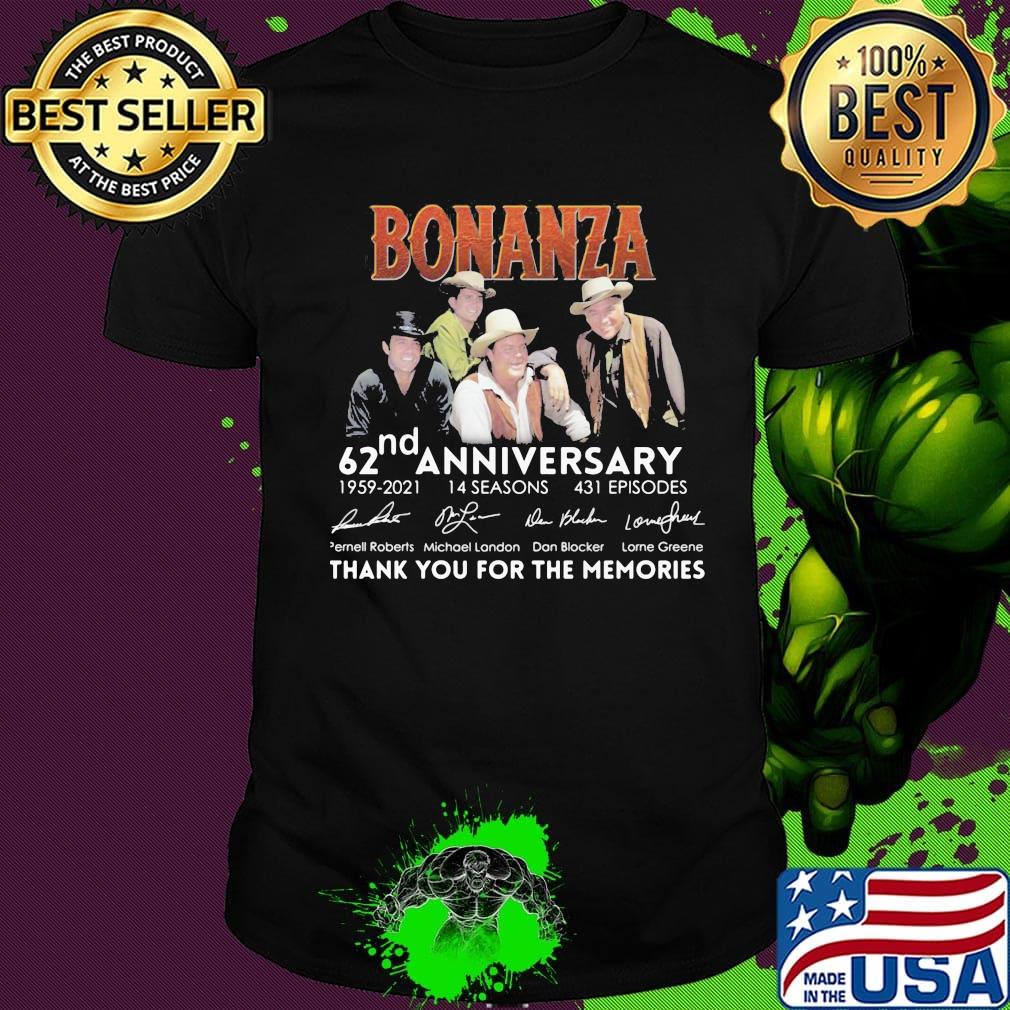 Bonanza 62nd anniversary 1959 2021 14 seasons 431 episodes thank you for the memories signature guitar shirt