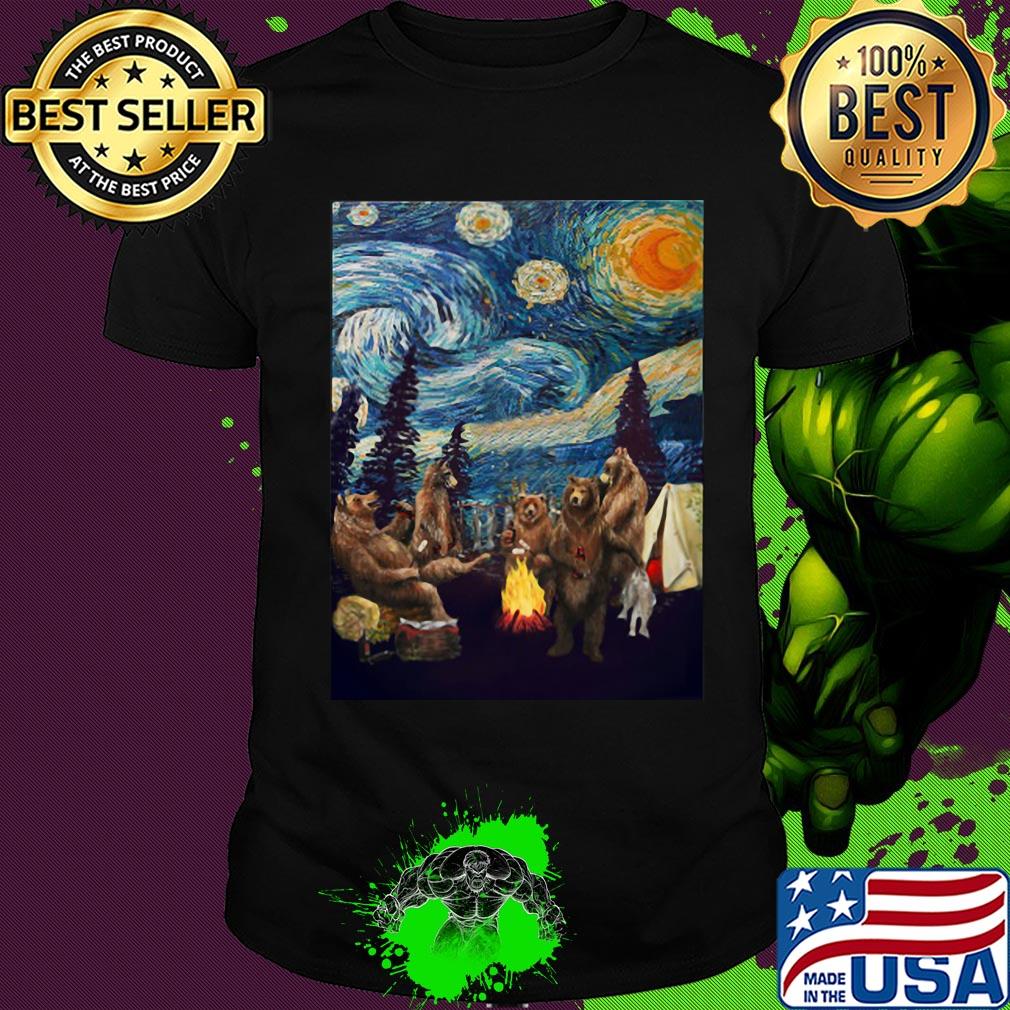 Campfire starry night bear vincent Van gogh shirt