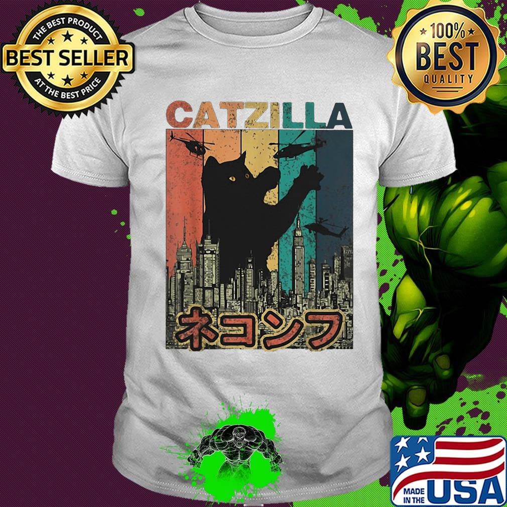 Catzilla Japanese Style Cat Kitten Vintage Retro Shirt