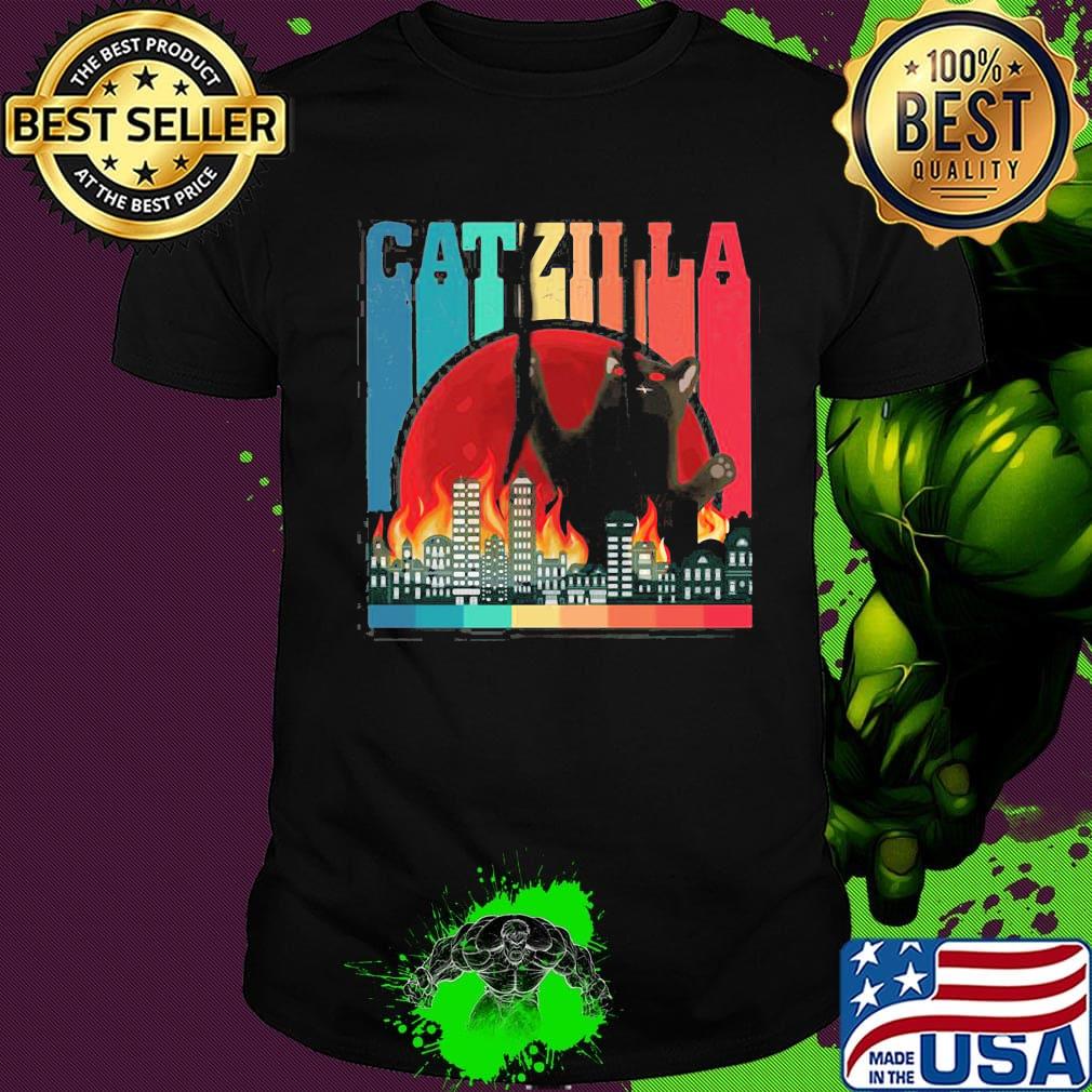 Catzilla Japanese Sunset Style Cat Kitten Vintage Retro Shirt