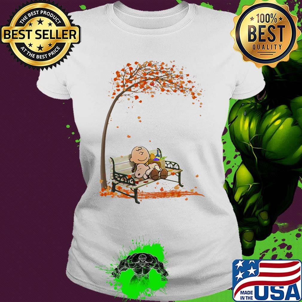Charlie brown hug snoopy fall maple leaves s Ladies tee Charlie brown hug snoopy fall maple leaves s Ladies tee