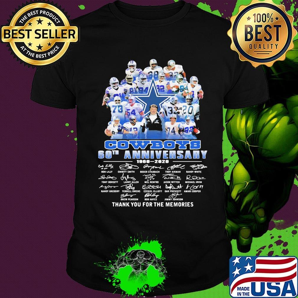 Dallas cowboys football 60th anniversary 1960 2020 thank you for the memories signatures shirt
