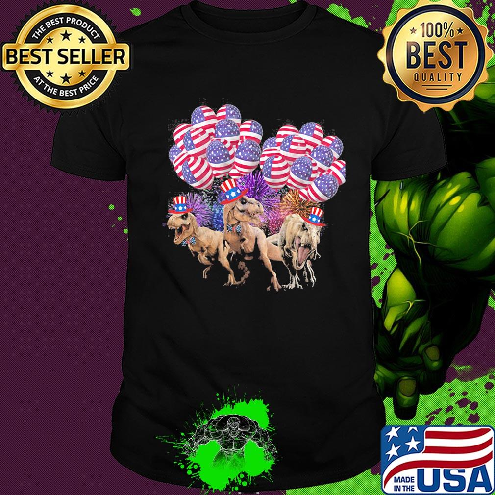 Dinosaur balloon american flag independence day shirt