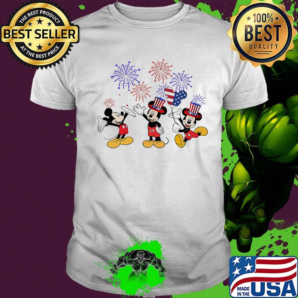 Disney mickey mouse heart firework american flag independence day shirt