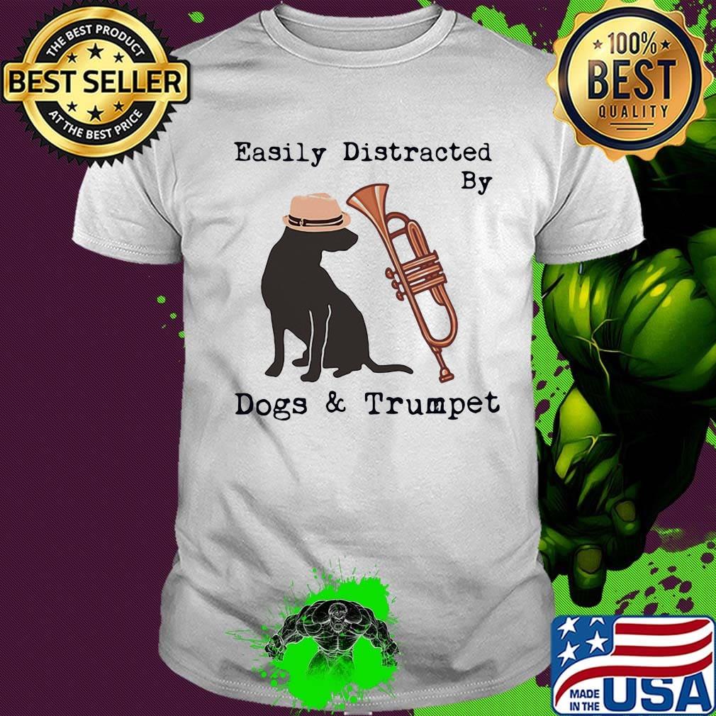 Easily distracted by dogs and trumpet shirt