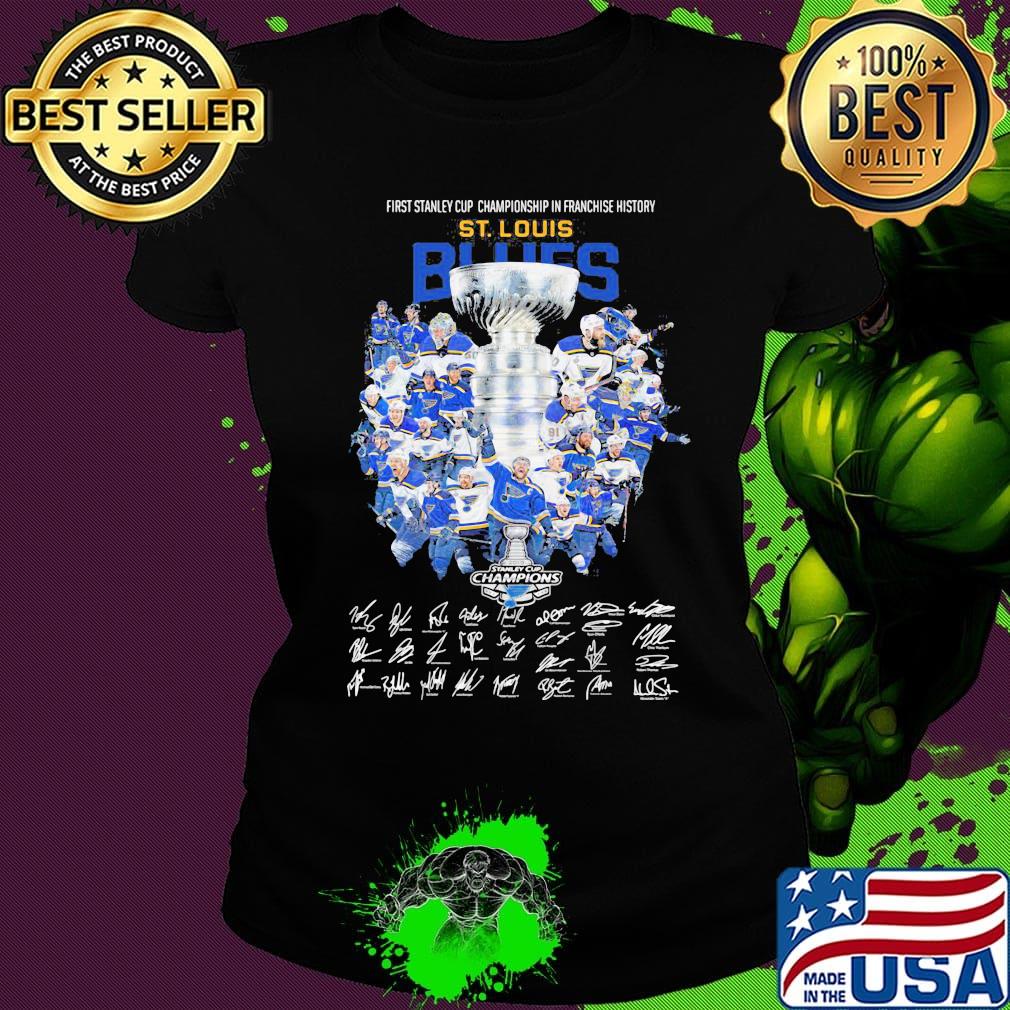 First stanley cup championship in franchise history st. Louis blues signatures s Ladies tee First stanley cup championship in franchise history st. Louis blues signatures s Ladies tee