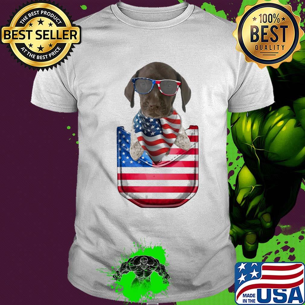 German shorthaired pointer pocket american flag independence day shirt